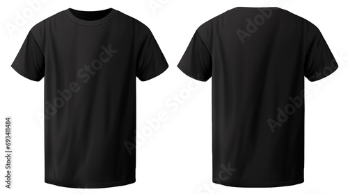 3d rendering of Set of Black front and back view t-shirt isolated on white background  photo