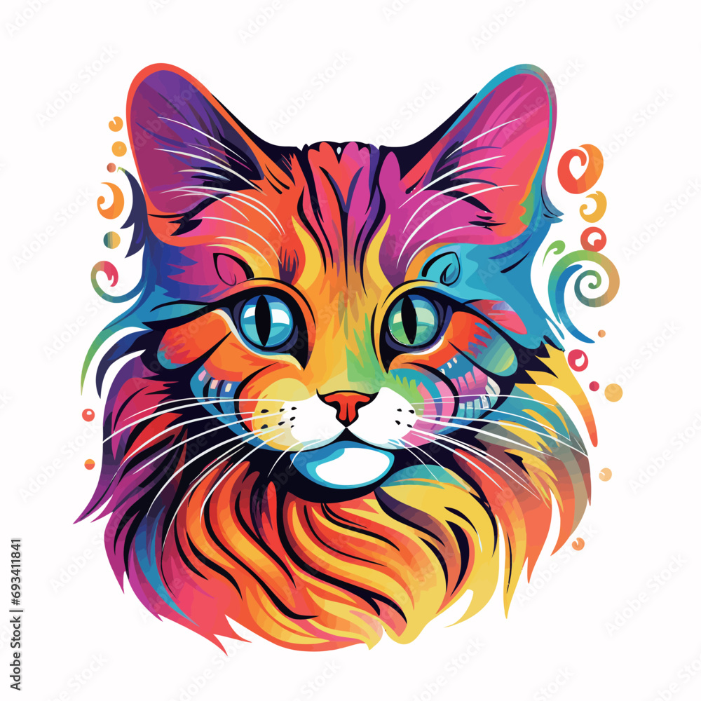 Beautiful hand drawn cat with ornamental pattern. Vector illustration.