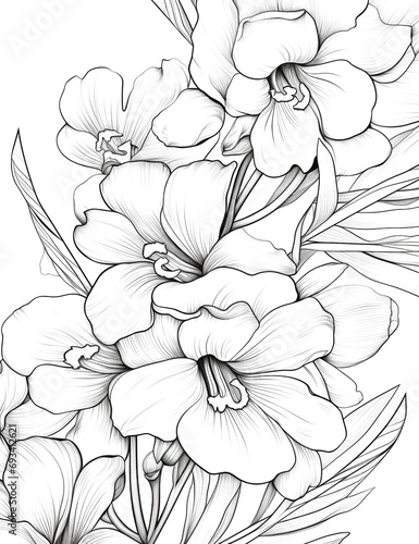 Flower coloring page isolated on transparent background