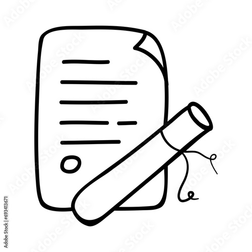 Icon of the legality of an agreement. Certificate icon in hand-drawn style.