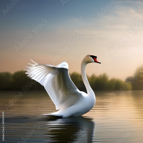 A portrait of a graceful swan gliding serenely on a lake3