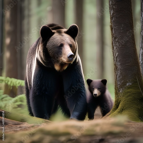 A portrait capturing the tenderness of a mother bear and her cubs in a forest1 photo