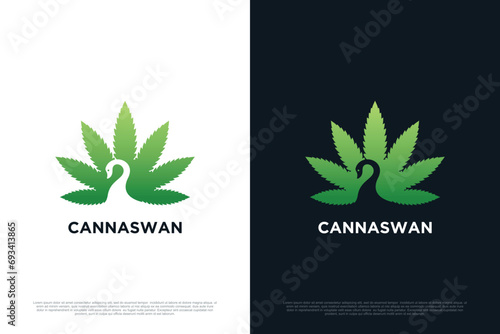 Marijuana logo design with swan unique style concept Premium Vector 1