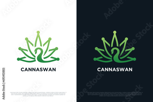 Marijuana logo design with swan unique style concept Premium Vector 2