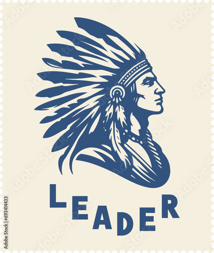 Native American chief's bust with head feathers in vector illustration intended as a logo or symbol for high-quality printing or stencil design photo