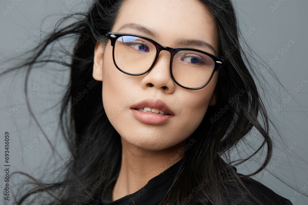 Woman beautiful glasses portrait asian smile background Woman beautiful glasses portrait asian smile background