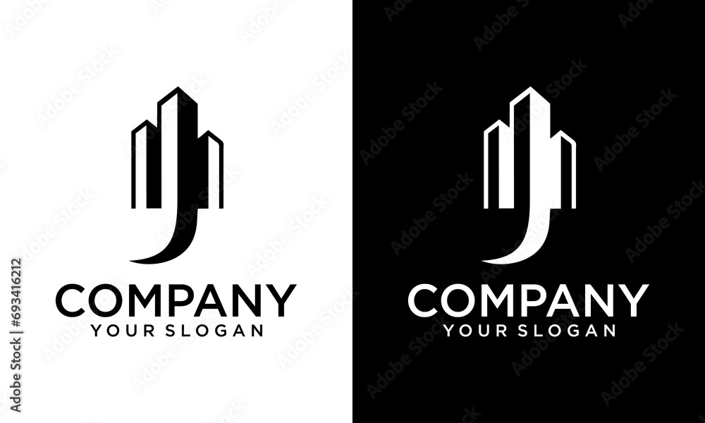 Modern Letter J Building tiwer Logo Design Template. elegant letter J tower logo vector template for your apartment