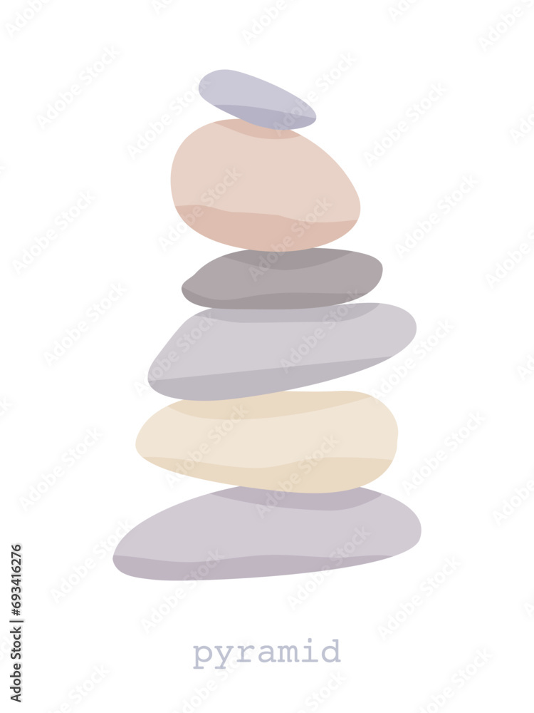 Meditation stone balance pyramid vector illustration. Stacked pebbles pastel colors object isolated in white background Meditation stone balance pyramid vector illustration. Stacked pebbles pastel colors object isolated in white background