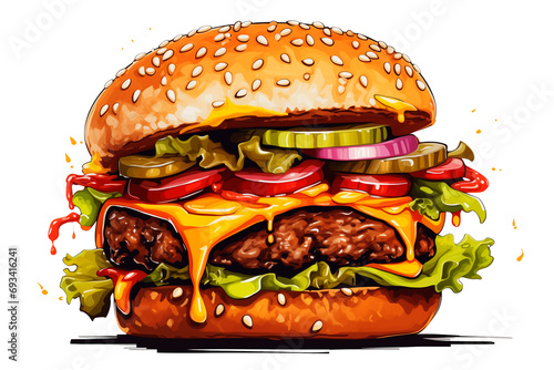 Drawing of a burguer on a transparent background. PNG photo