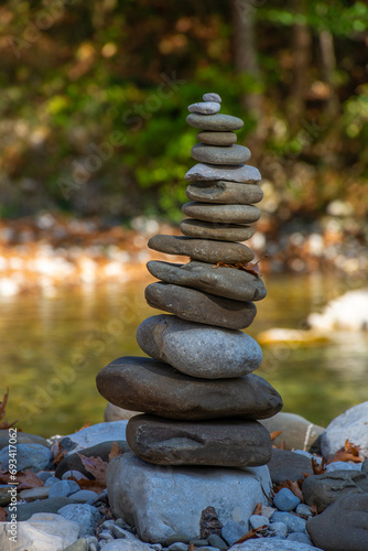 rock balance. stones placed one top of the other, on the forest