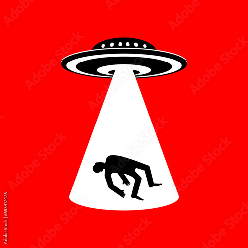 UFOs abduct people. Strangers steal man. Body snatchers Conspiracy theory. Space invaders take people for experiments.