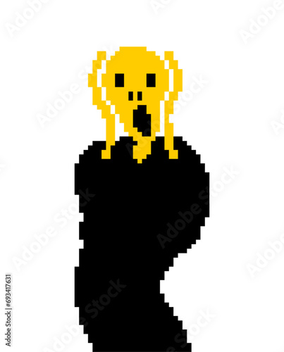 Scream munch Pixel art. 8 bit Man is scared and screaming. pixelated Art horror, photo