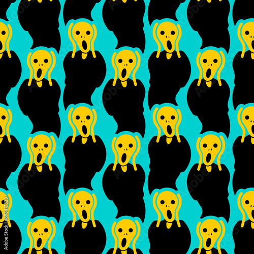 Scream munch Pattern seamless. Man is scared and screaming Background. Art horror ornament photo