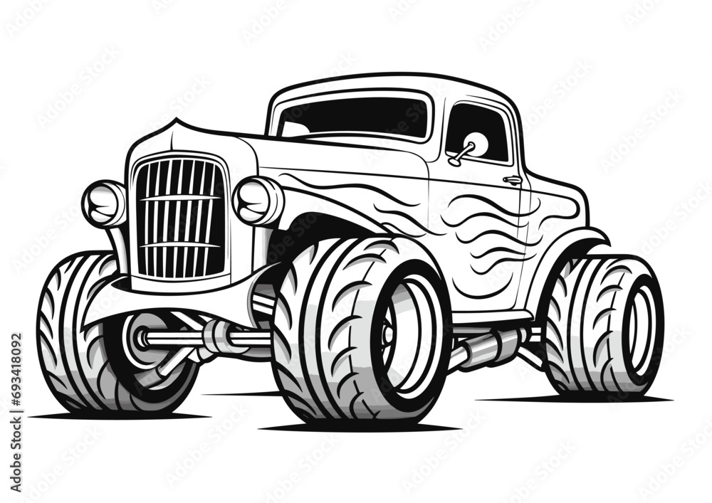 The original American hot-rod. Classical model. Monster truck. Vector illustration