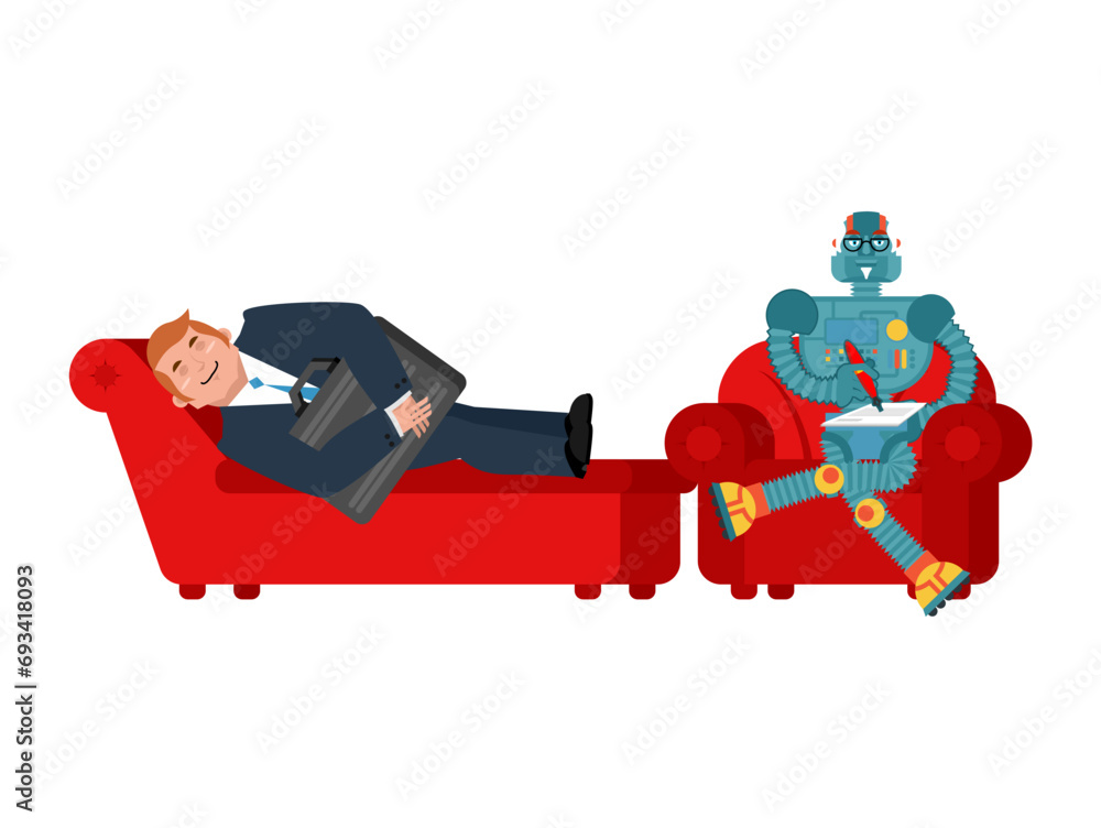 Robot psychologist. Cyborg psychotherapist. Artificial intelligence  Future medicine concept