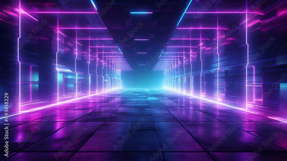 Cyber Virtual Reality Construction Sci Fi Neon Glowing