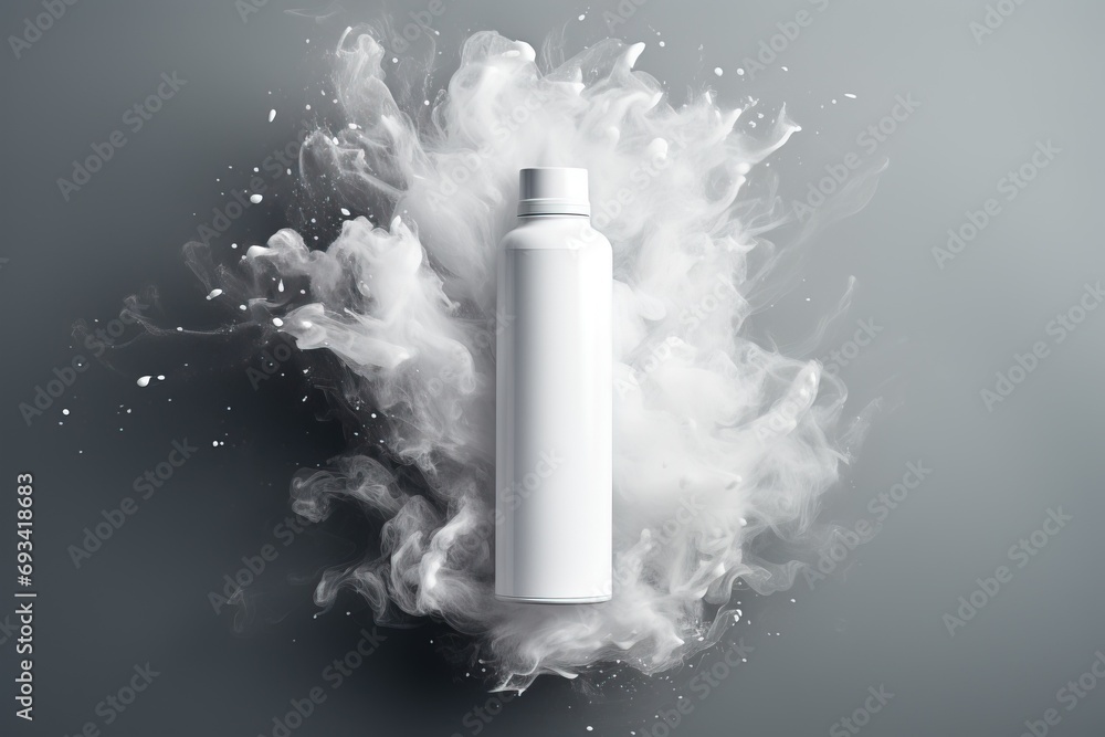 Spray can mockup with paint. Header for text on a white background. AI