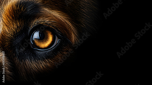 Side View of a Dog's Portrait, Showcasing Beautiful Gaze on a Dramatic Black Background
