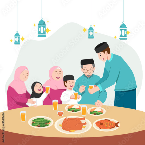 Happy iftar party ramadan concept art illustration