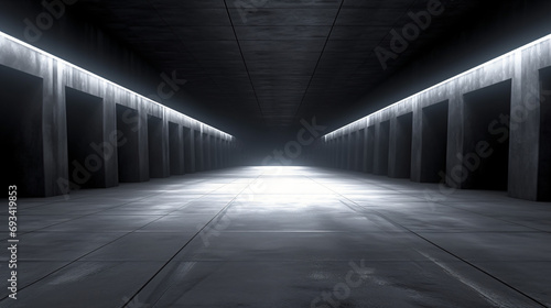 Dark Concrete Led White Lights Underground Tunnel