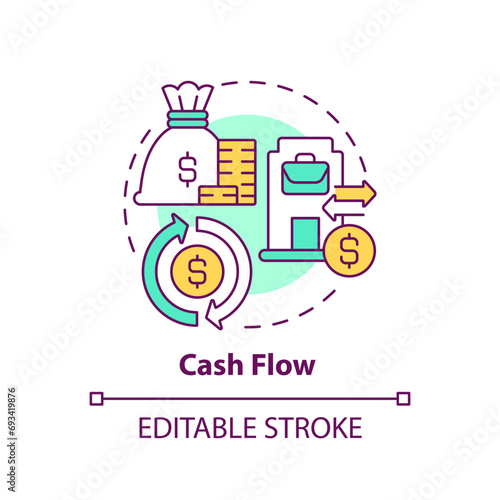 2D editable multicolor cash flow icon  simple isolated vector  thin line illustration representing cash flow management.