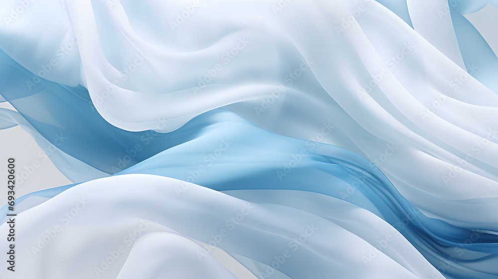 3d rendering of abstract blue to white gradient flowing fabric. 3d rendering of abstract blue to white gradient flowing fabric.