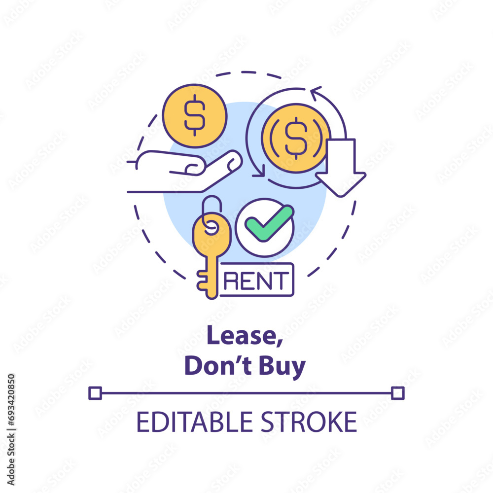 2D editable multicolor lease, dont buy icon, simple isolated vector, thin line illustration representing cash flow management. 2D editable multicolor lease, dont buy icon, simple isolated vector, thin line illustration representing cash flow management.
