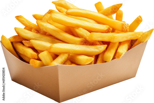 French fries in a paper box isolated on transparent background