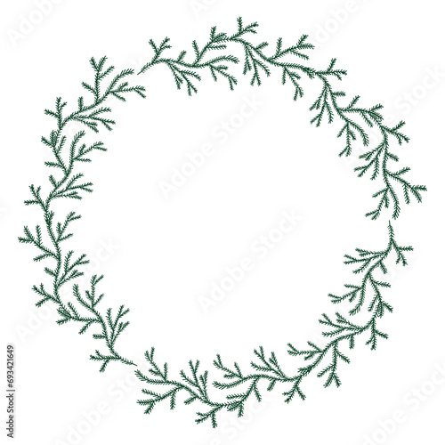 Wreath of spruce branches in hand drawn style on white background. Vector illustration