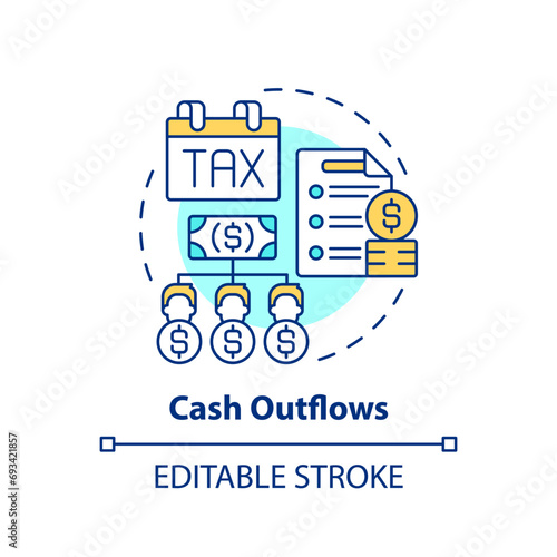 2D editable multicolor cash outflows icon, simple isolated vector, thin line illustration representing cash flow management.