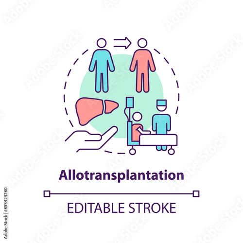 2D editable multicolor allotransplantation icon, simple isolated vector, thin line illustration representing cell therapy.