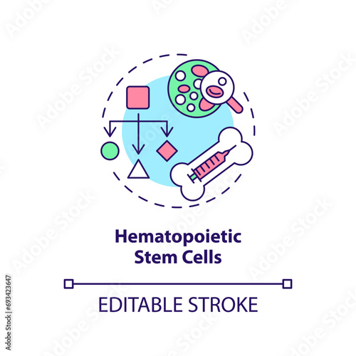 2D editable multicolor hematopoietic stem cells icon, simple isolated vector, thin line illustration representing cell therapy.