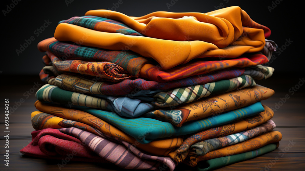 Stack of folded colorful clothes.