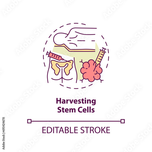 2D editable multicolor harvesting stem cells icon, simple isolated vector, thin line illustration representing cell therapy.