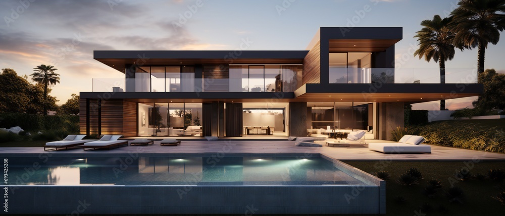 Obraz premium Luxury modern white hotel. Exterior of a modern house.