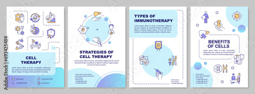 Creative gradient cell therapy brochure template, leaflet design with thin linear icons, 4 vector layouts.