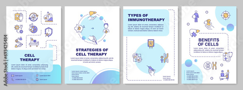 Creative gradient cell therapy brochure template, leaflet design with thin linear icons, 4 vector layouts. photo