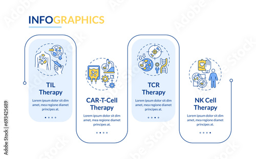 2D cell therapy vector infographics template with creative thin line icons, data visualization with 4 steps, multicolor process timeline chart.