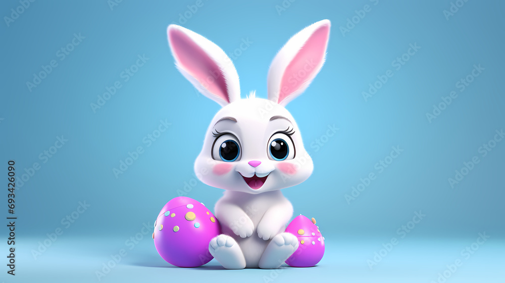 Adorable 3D Easter bunny icon with pastel eggs on gentle backdrops, perfect for holiday gifting and decor Adorable 3D Easter bunny icon with pastel eggs on gentle backdrops, perfect for holiday gifting and decor