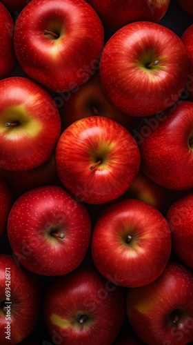 Lots of fresh apples swirl around a pile of fresh apples seamless background. 