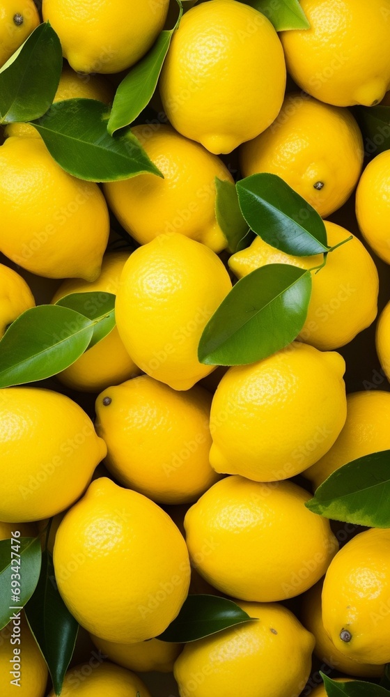 Lots of fresh lemons swirl around a pile of fresh lemons seamless background.