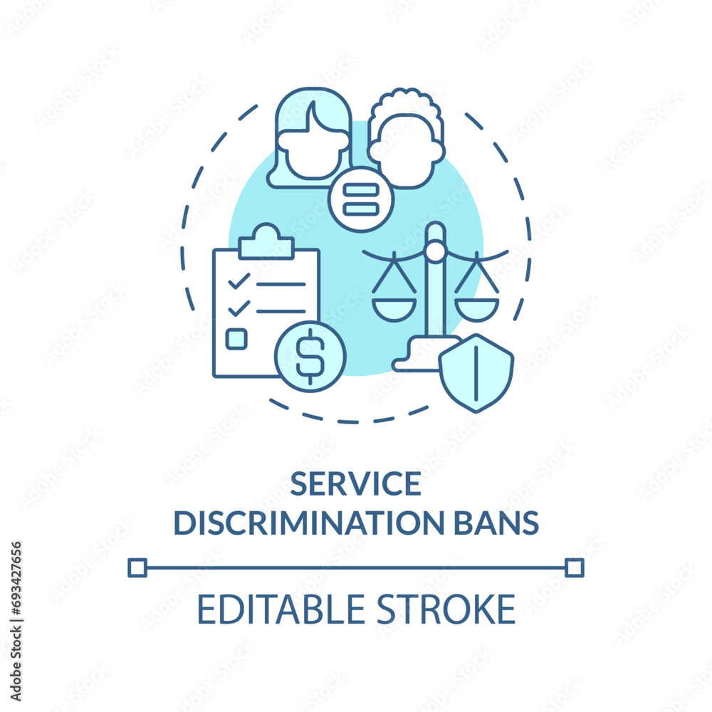 2D editable blue service discrimination bans icon, isolated monochromatic vector, thin line illustration representing pink tax. 2D editable blue service discrimination bans icon, isolated monochromatic vector, thin line illustration representing pink tax.