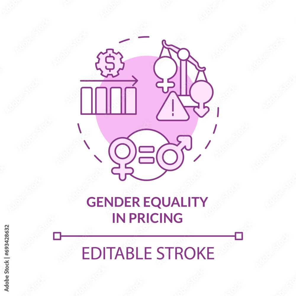 Fototapeta premium 2D editable pink gender equality in pricing icon, isolated monochromatic vector, thin line illustration representing pink tax.