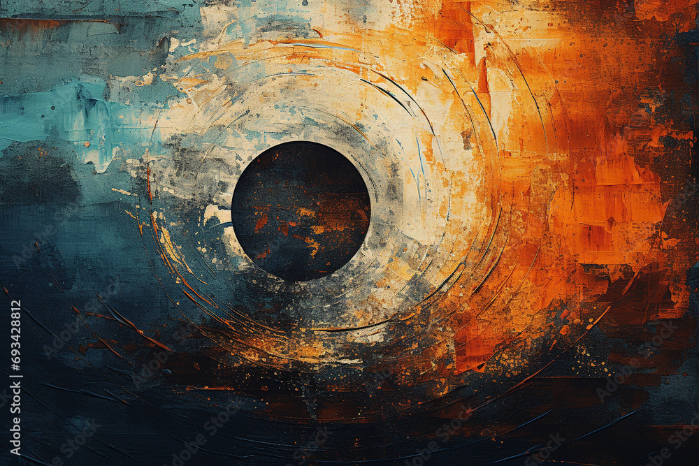 modern art using concentric shapes, blue and orange, texture modern art using concentric shapes, blue and orange, texture
