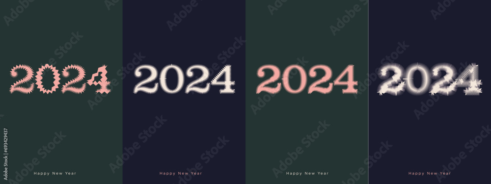 Fototapeta premium Decorated Happy New Year 2024 design set .Premium trend vector illustration for banner, t shirt, poster, calendar and greeting cards. Happy New Year 2024.