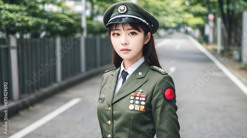 Cute Asian Girl In Military Suit Background © FAISAL