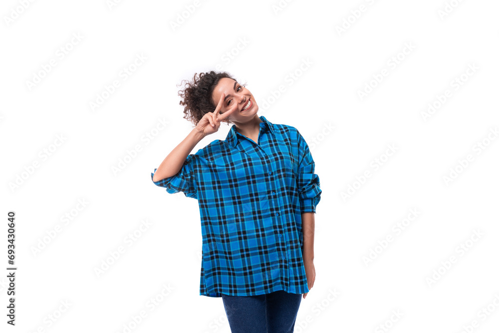 young leader woman dressed in a blue shirt looks confident. people lifestyle concept young leader woman dressed in a blue shirt looks confident. people lifestyle concept