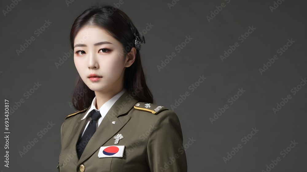 Cute Asian Girl In Military Suit Background Cute Asian Girl In Military Suit Background