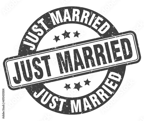 just married stamp. just married label. round grunge sign