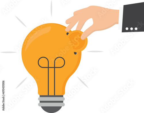 Fundraising idea, funding new innovative project, donation, investing or VC venture capital to support startup idea concept, business people donate or contribute fundraiser new lightbulb project.

